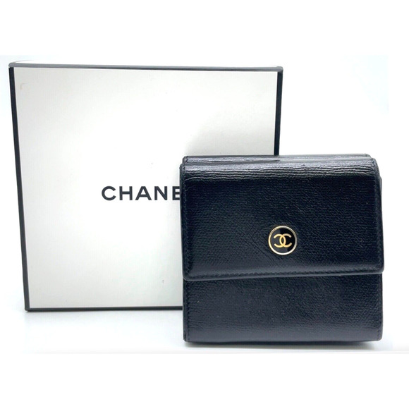 Black CHANEL COCO DOUBLE HOOK Wallet Authentic W/Box - Picture 1 of 8